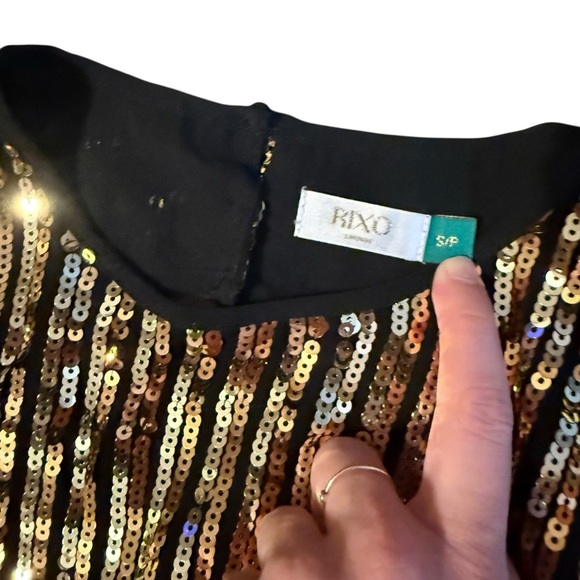 RIXO Gold Sequin Midi Dress Size Small - Picture 7 of 7